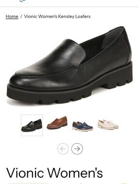 NEW Vionic Kensley Black Leather Loafer, Lug Sole, Arch Support, Size 8